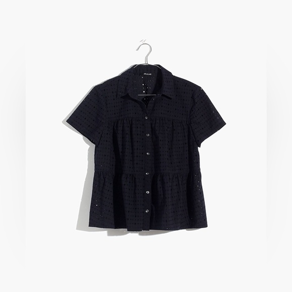 Madewell Eyelet Seamed Button-Down Shirt in Deep Navy - Picture 3 of 9